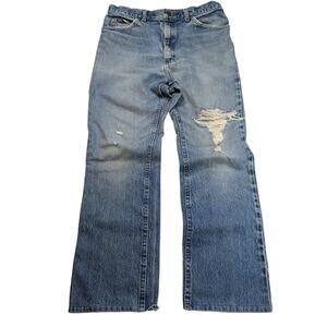 Vintage Lee Jeans Relaxed Fit Mens 34x29 Blue Wash Distressed Denim USA Made 80s